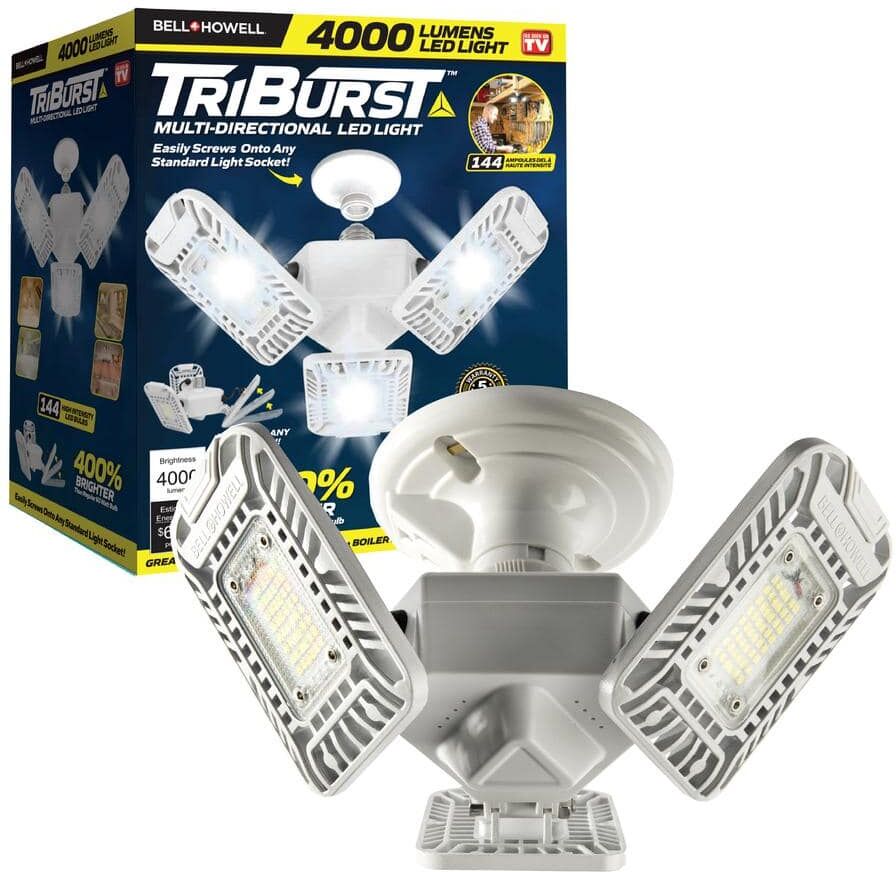 Bell + Howell TriBurst 10.5 in. 144 High Intensity LED 4000 Lumens White Flush Mount Ceiling Light with 3 Adjustable Heads