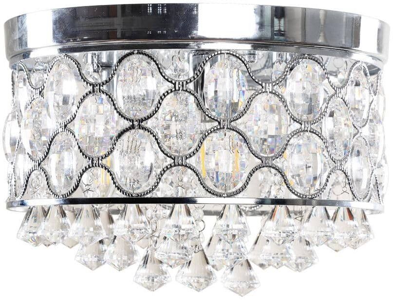 Flint Garden 14 in. 3-Light Modern Chrome Glam Drum Crystal Flush Mount