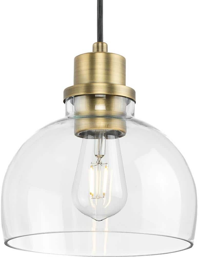 Progress Lighting Garris Collection 1-Light Globe Vintage Brass Clear Glass Transitional Mini-Pendant