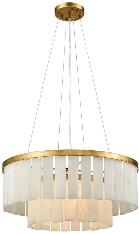 Titan Conners 20 in. Wide 1-Light White Chandelier with Stone Shade