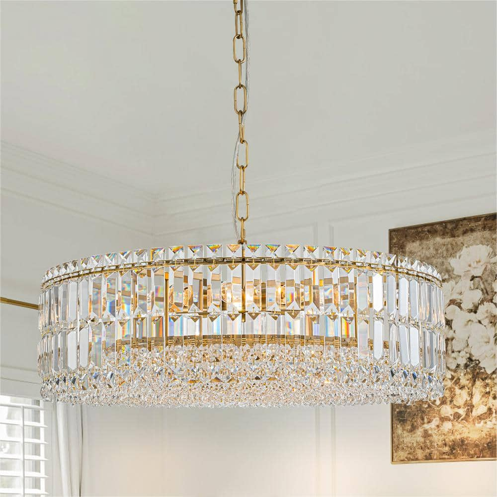 EDISLIVE Carlisle Modern 8-Light Gold Round Glass Crystal Chandelier for Kitchen Island Dinning Table Living Room