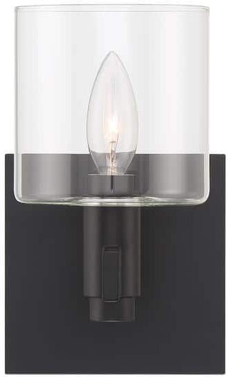 Eurofase Decato 5.5 in. 1-Light Satin Nickel Transitional Wall Sconce with Clear Glass Shade