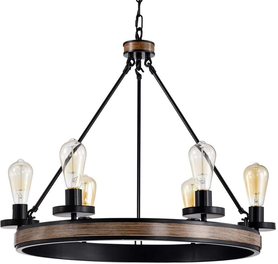 Warehouse of Tiffany Aalis 6-Light 27 in. Matte Black Wagon Wheel Chandelier