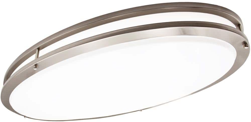 Maxxima 32 in. Oval LED Ceiling Mount Fixture, Dual Ring Satin Nickel, Dimmable, 3 CCT 3000K-5000K, 5500 Lumens