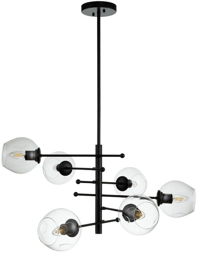 ALOA DECOR 6-Light Modern Black Linear Sputnik Chandelier Pendant with Hand blown Glass Shade