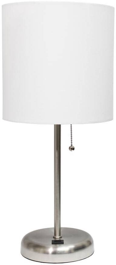 LimeLights 19.5 in. White Stick Lamp with USB Charging Port and Fabric Shade