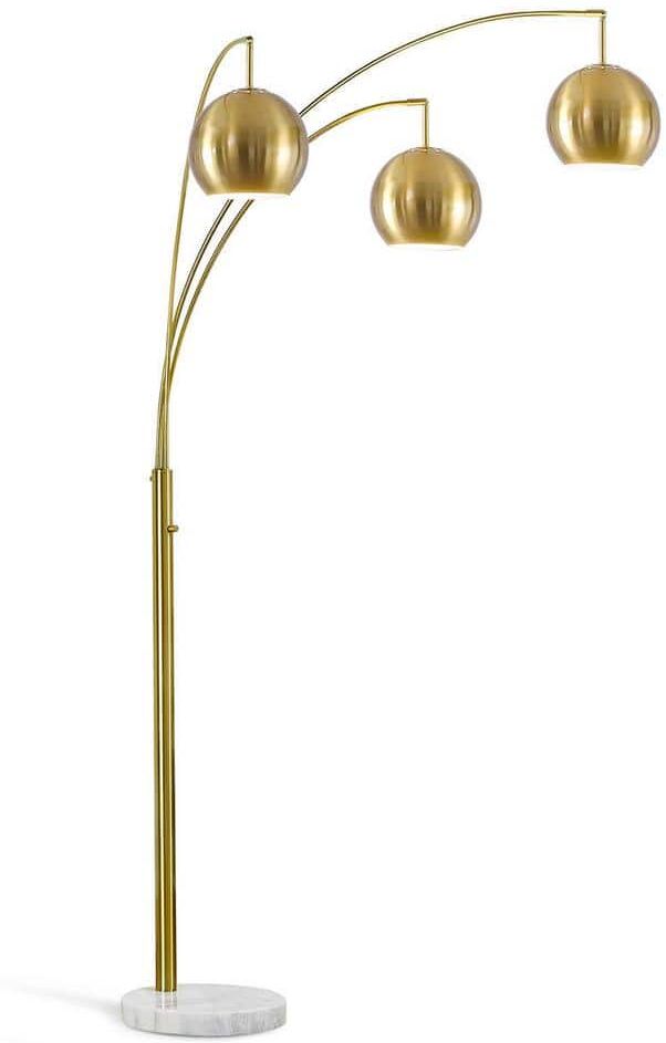 HomeGlam Metro Metal Globes 83 in. Brushed Brass 3 Lights Dimmable Arc Floor Lamp with LED Vintage Bulbs