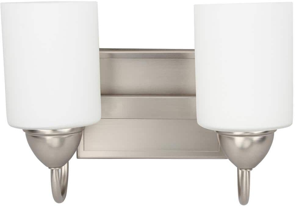 12 in. 2-Light Brushed Nickel Integrated LED Vanity Light Bar with Etched Opal Glass