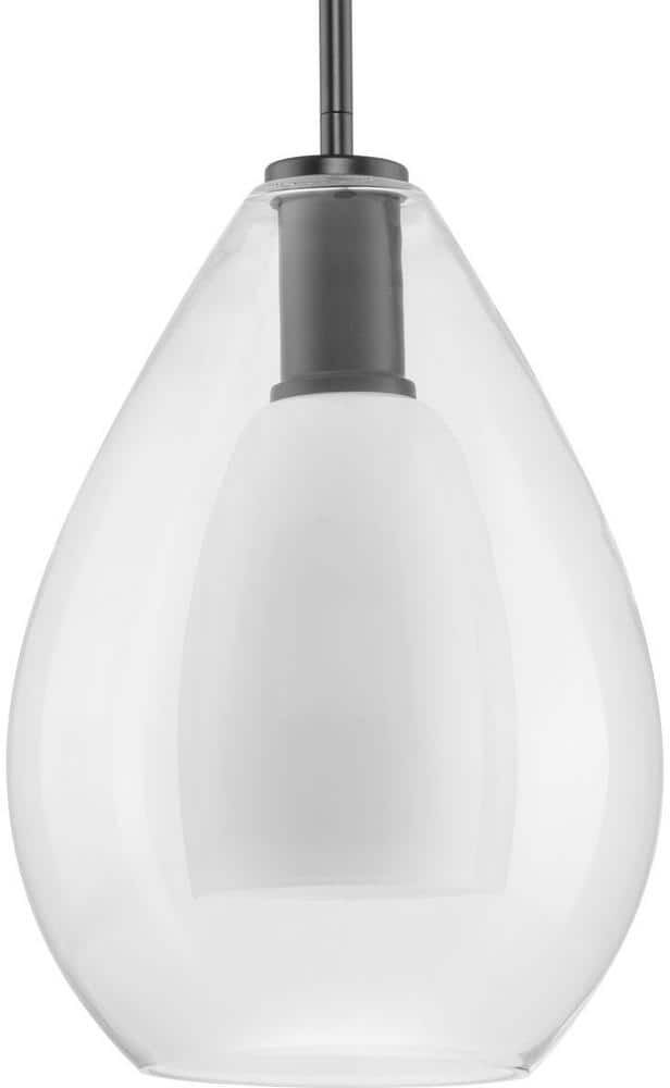 Progress Lighting Carillon 100-Watt 1-Light Matte Black Contemporary Pendant with Opal Glass Shade