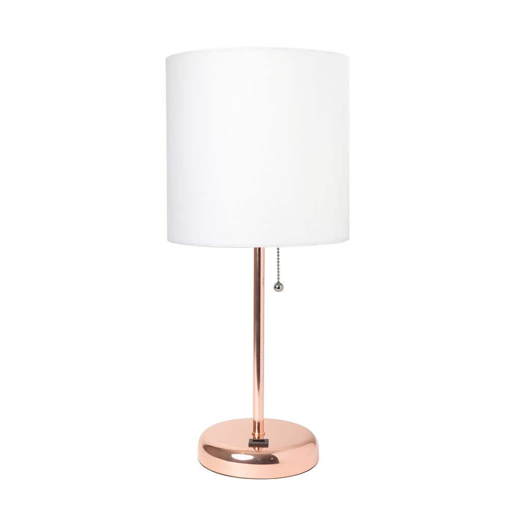 LimeLights 19.5 in. White and Rose Gold Stick Lamp with USB Charging Port