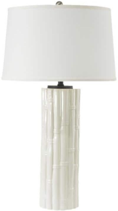 Bamboo 32 in. White Transitional, Designer Bedside Table Lamp for Living Room, Bedroom with White Linen Shade