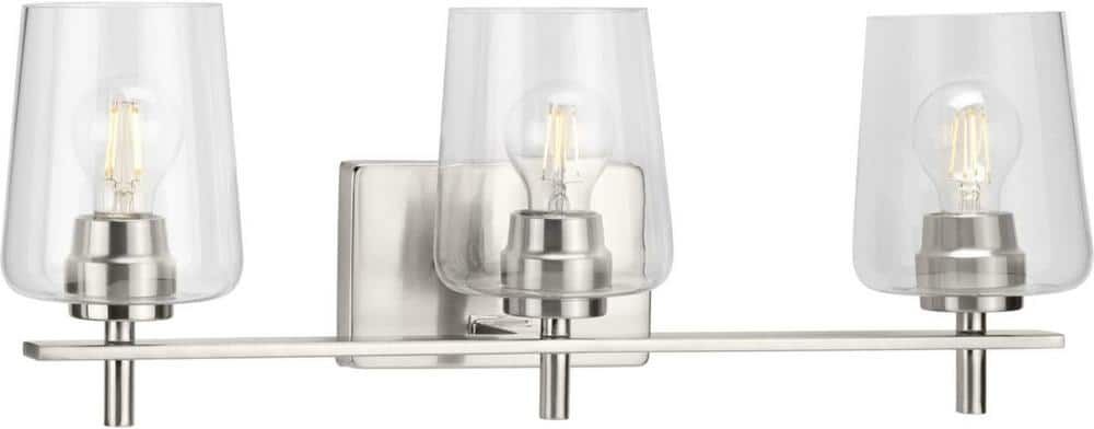 Progress Lighting Calais 24.25 in. 3-Light Brushed Nickel Vanity Light Clear Glass New Traditional Bath