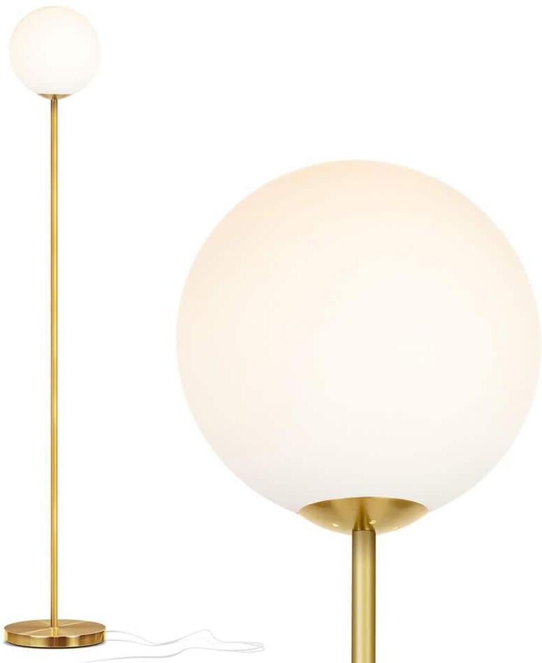 Brightech Luna 65 in. Antique Brass Modern 1-Light LED Energy Efficient Floor Lamp with Frosted White Glass Globe Shade