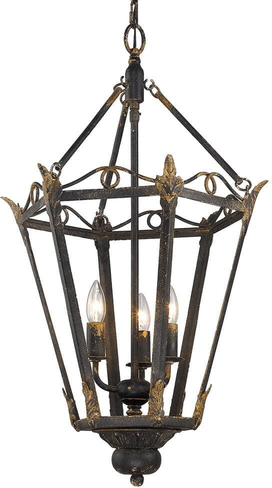 Golden Lighting Matilda 3-Light Antique Black Iron Pendant