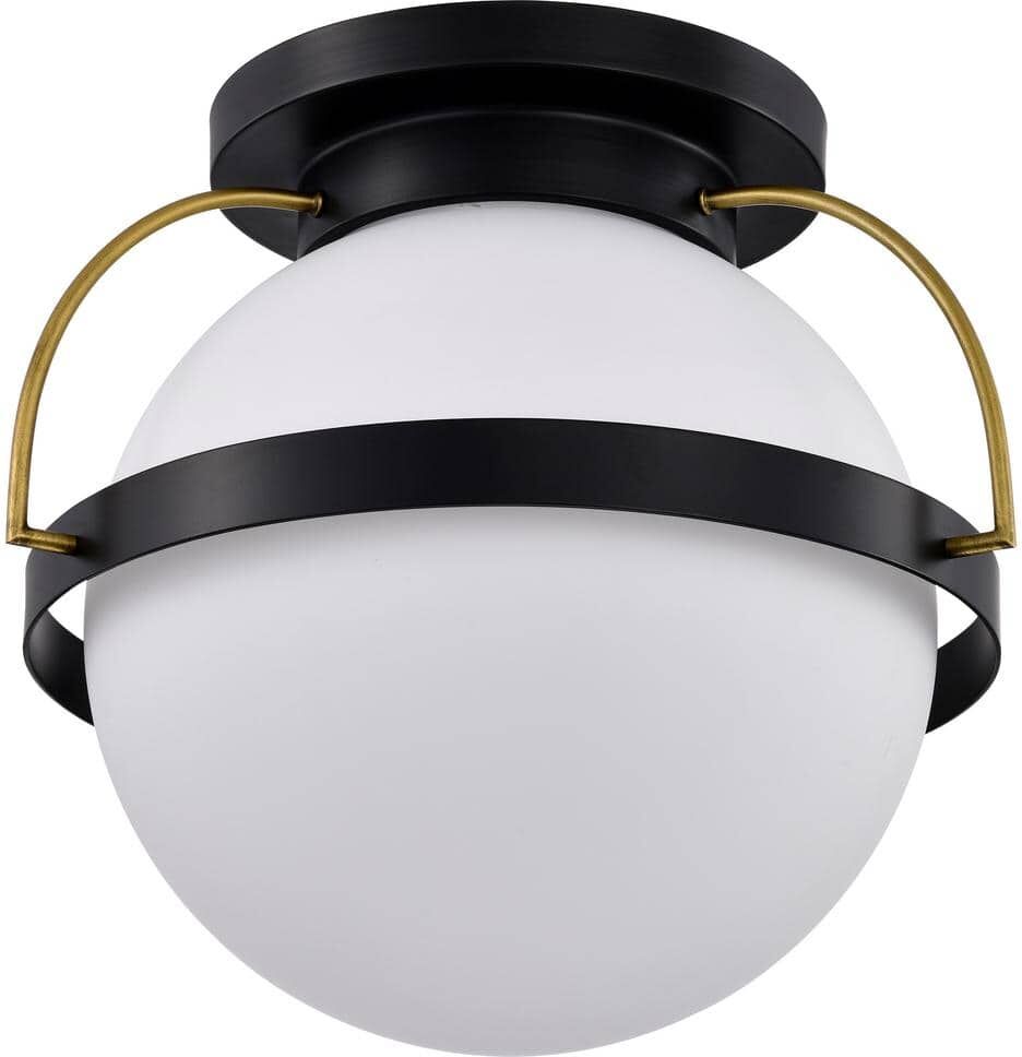 SATCO Lakeshore 18 in. 1-Light Matte Black Transitional Flush Mount with White Opal Glass Shade and No Bulbs Included