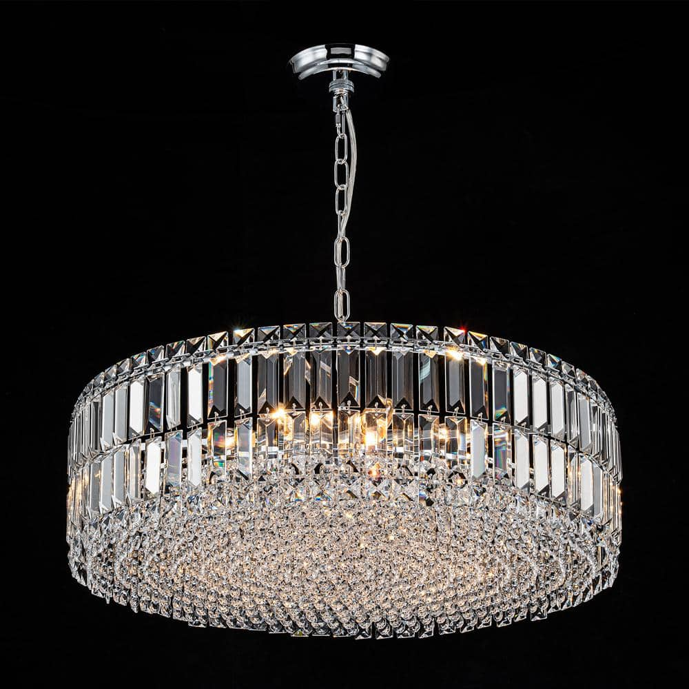 EDISLIVE Carlisle Modern 8-Light Chrome Round Glass Crystal Chandelier for Kitchen Island Dinning Table Living Room