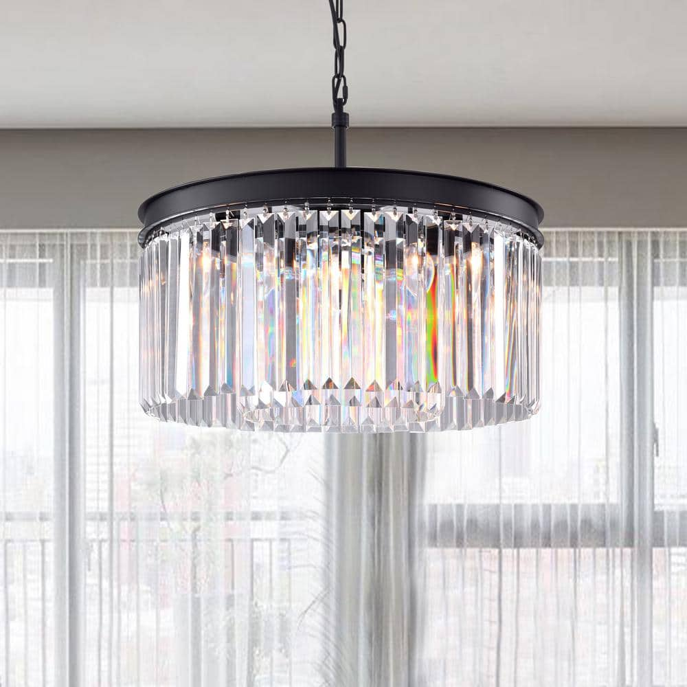 Maxax Annapolis 5-Light Black Unique/Statement Drum Chandelier with Crystal Accents