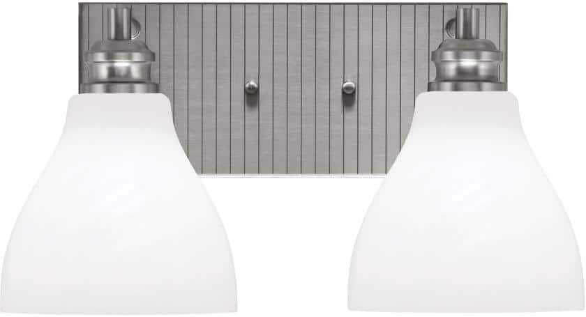 Lighting Theory Albany 15.25 in. 2-Light Brushed Nickel Vanity Light with White Marble Glass Shades