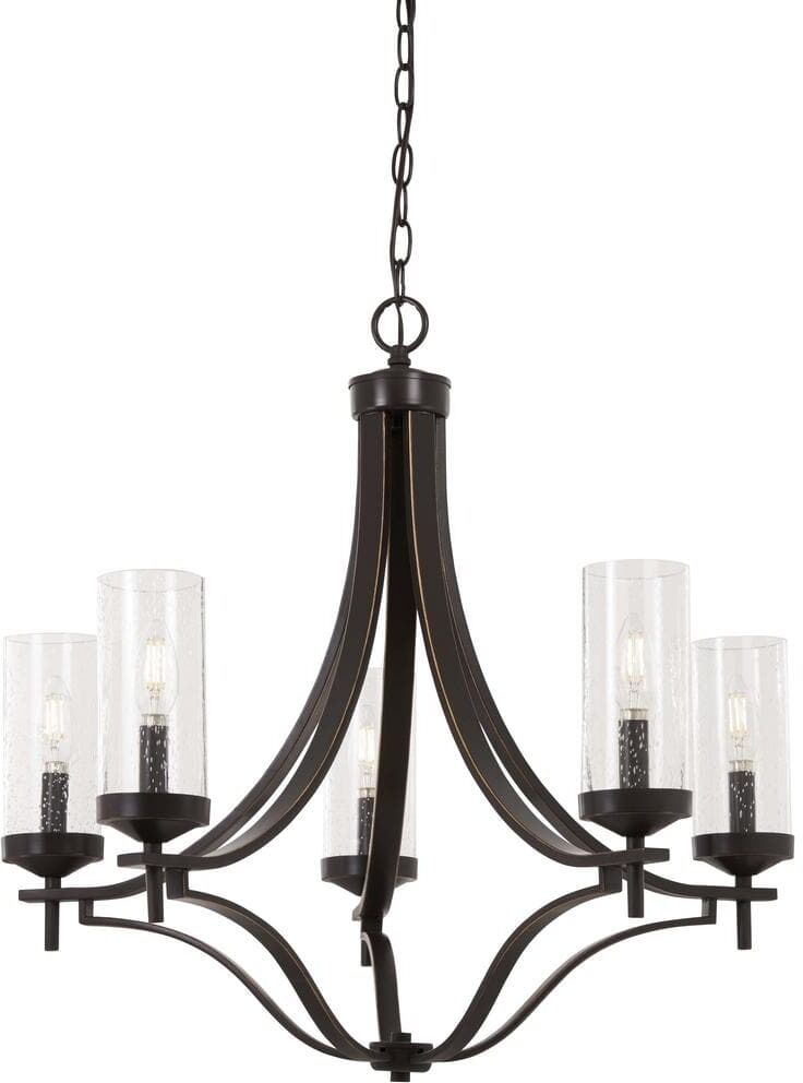 Minka Lavery Elyton 5-Light Downtown Bronze with Gold Highlights Chandelier with Clear Seedy Glass Shade