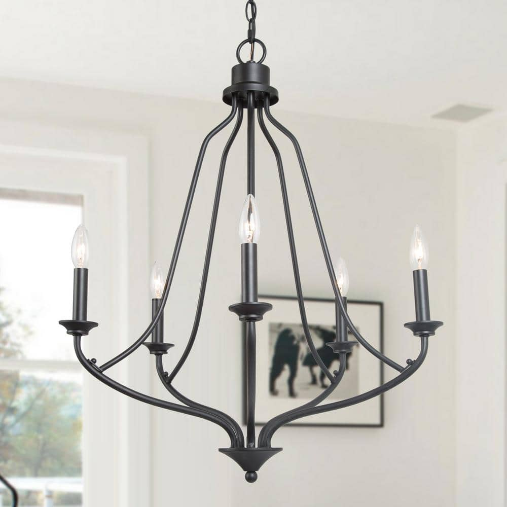 Uolfin Black Kitchen Island Candlestick Chandelier, Modern Farmhouse 5-Light Dining Living Room Chandelier Pendant Light