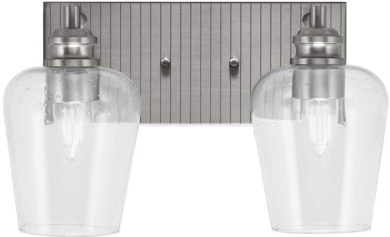 Lighting Theory Albany 14.5 in. 2-Light Brushed Nickel Vanity Light with Clear Bubble Glass Shades