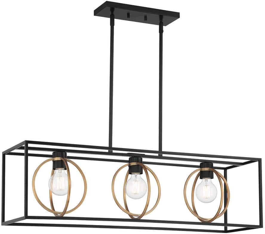 Designers Fountain Kew Gardens 60-Watt 3-Light Matte Black and Old Satin Brass Linear Pendant