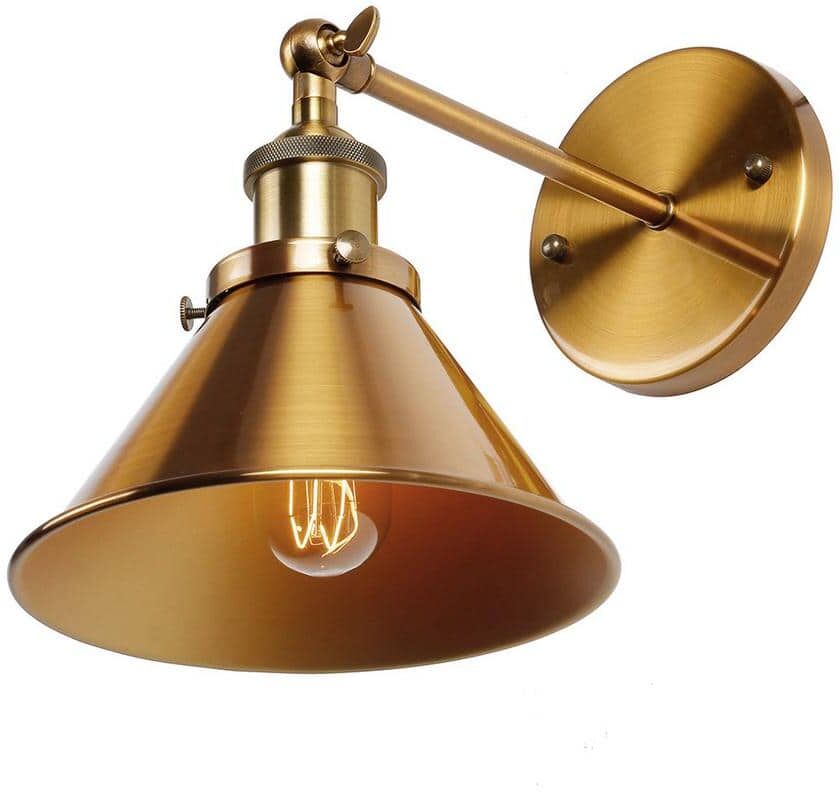 Flint Garden Vintage Brass Bathroom Vanity Light, 1-Light Wall Sconce with Metal Bell Shade for Living Room