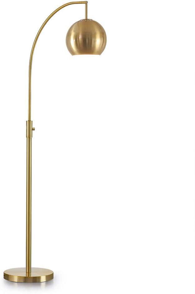 HomeGlam Metro 66 in. Brushed Brass 1-Light LED Dimmable Metal Globe Arc Floor Lamp with LED Vintage Bulb