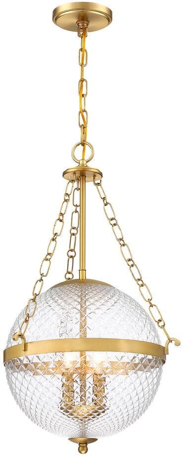 Cordelia Lighting 2-Light Brushed Gold Globe Glam Living Area Hanging Pendant Light with Clear Prismatic Glass