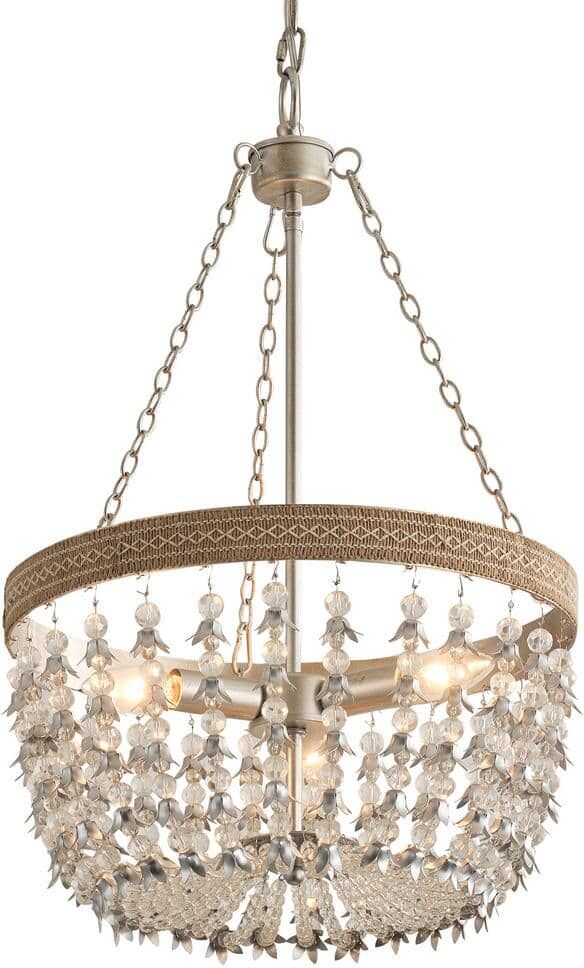 matrix decor 3-Light Contemporary Antique Nickel Crystal Chandelier for Kitchen Island Adjustable Hangding