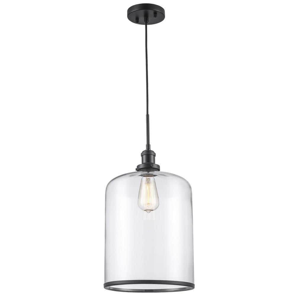 Bel Air Lighting Dorina 1-Light Black Mason Jar Hanging Pendant Light Fixture with Clear Glass Shade