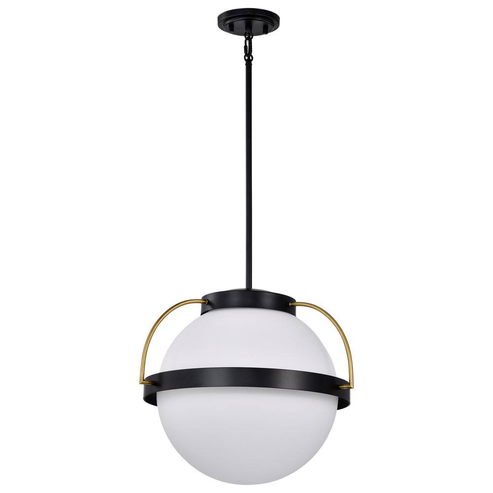 SATCO Lakeshore 60-Watt 1-Light Matte Black Shaded Pendant Light with White Opal Glass Shade and No Bulbs Included