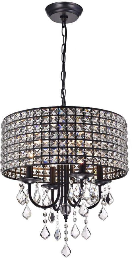 KINWELL Contemporary 4-Light Black and Brown Finish Chandelier with Metal Shades