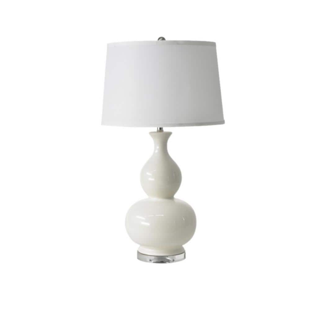 Iconic 29 in. White Gourd Classic, Designer Bedside Table Lamp for Living Room, Bedroom with White Linen Shade