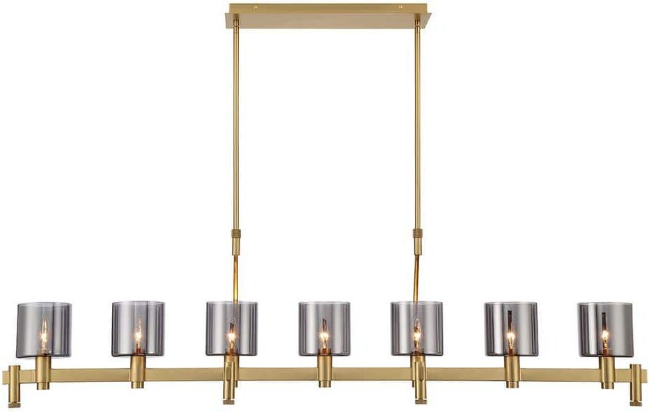 Eurofase Decato 7-Light Brushed Gold Linear Chandelier with Smoke Glass Shades