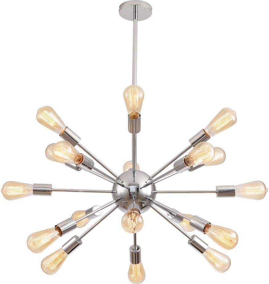 Flint Garden 18-Light Indoor Chrome Metal Mid-Century Modern Sputnik Chandelier Linear Pendant Light