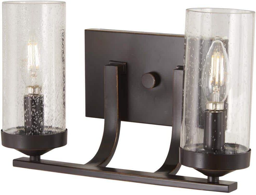 Minka Lavery Elyton 2-Light Downtown Bronze with Gold Highlights Bath Light with Clear Seedy Glass