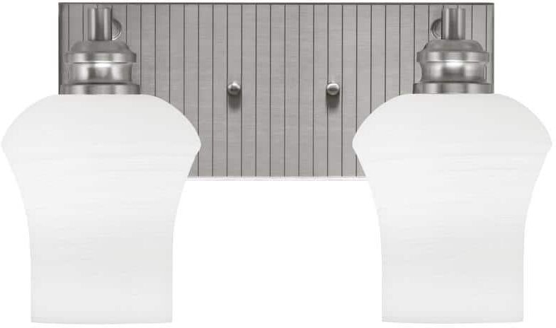 Lighting Theory Albany 14.5 in. 2-Light Brushed Nickel Vanity Light with Clevelend White Linen Glass Shades