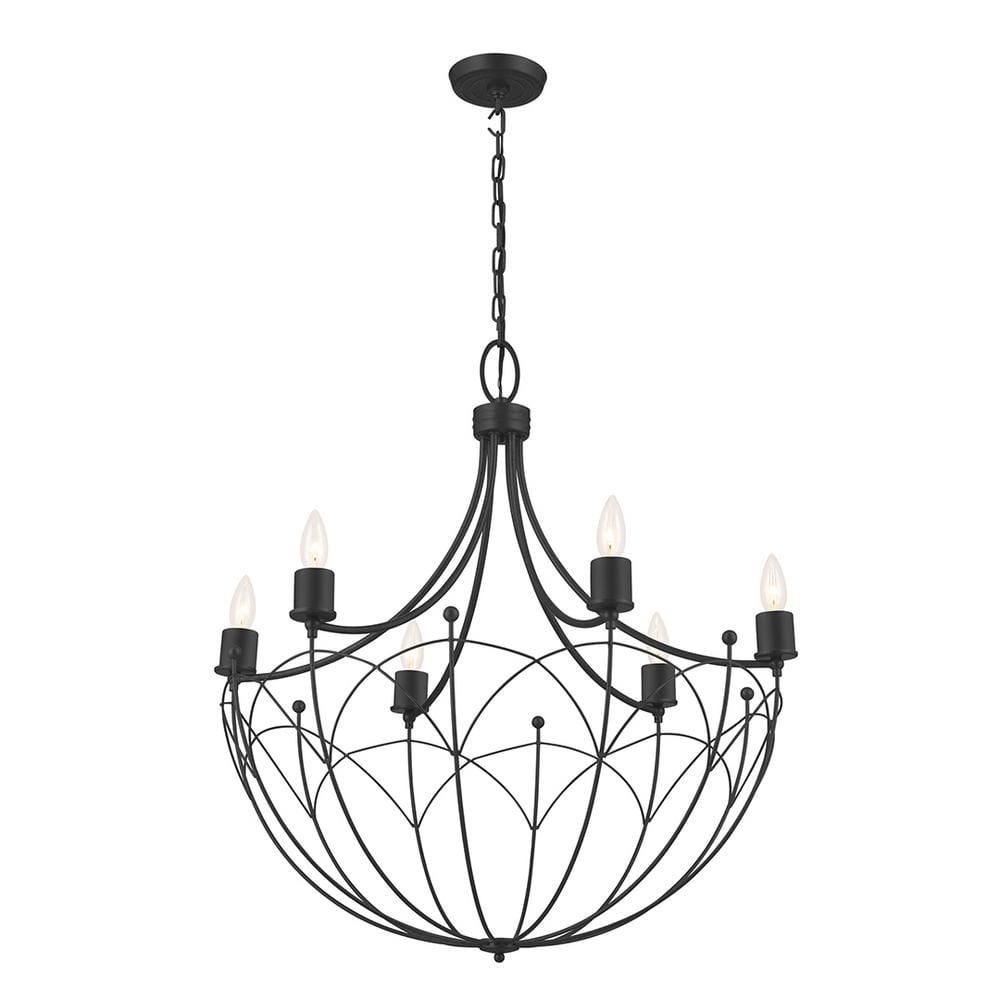KICHLER Topiary 28.25 in. 6-Light Textured Black Vintage Candle Circle Chandelier for Dining Room