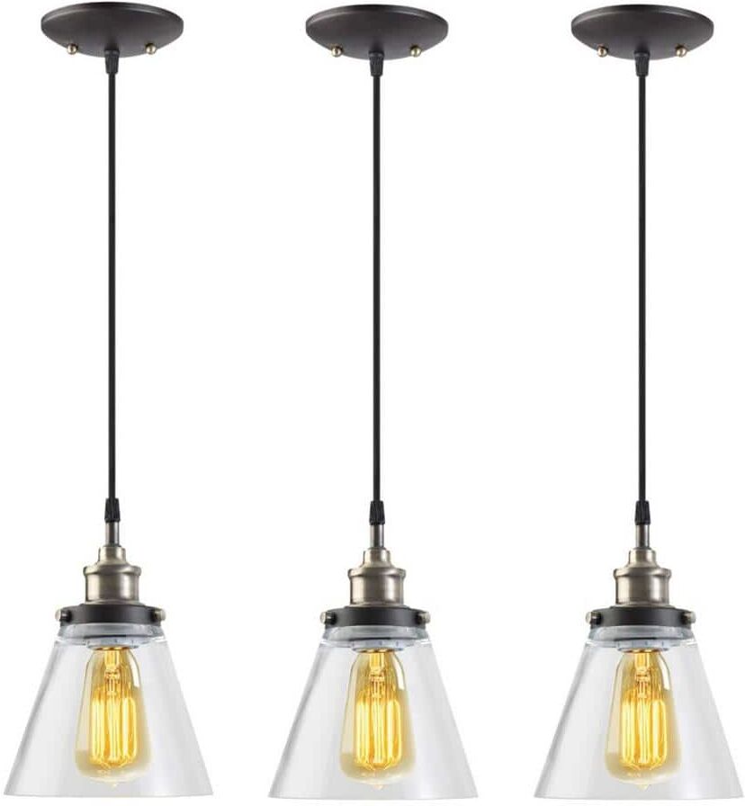 Globe Electric Jackson 1-Light Vintage Edison Antique Brass Bronze and Black Hanging Pendant (3-Pack)