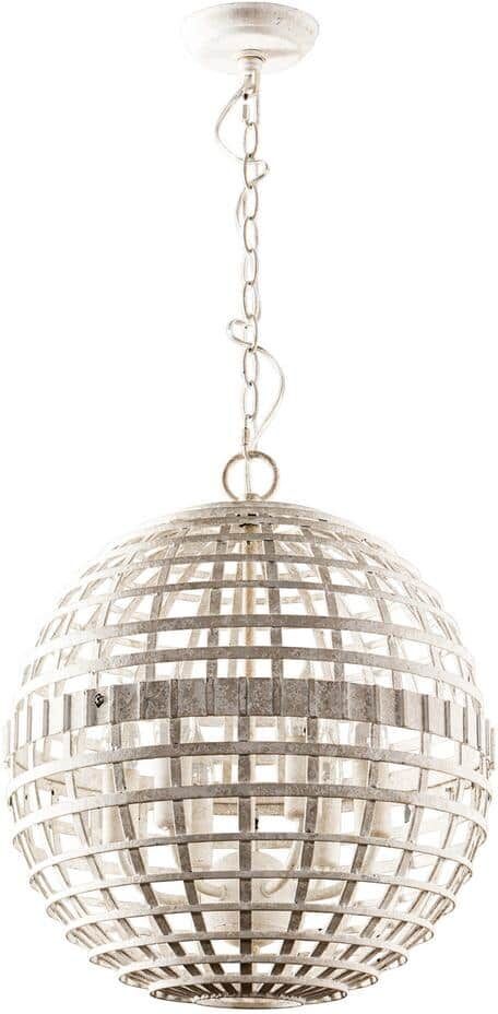 Parrot Uncle Mid-Century Modern 6-Light Antique White Orb Globe Metal Cage Chandelier Pendant Ligh