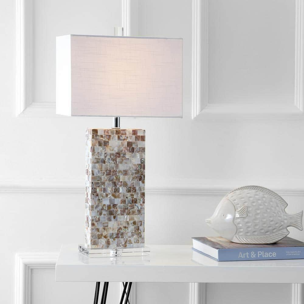 JONATHAN Y Cannon 29 in. Natural/Clear Seashell and Crystal Table Lamp