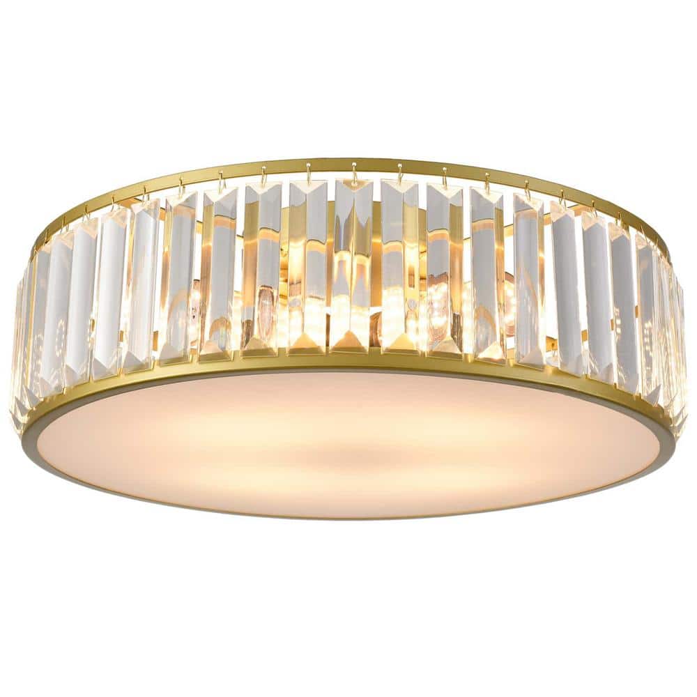 CLAXY 16.5 in. 4-Light Fixture Gold Finish Modern Flush Mount with Crystal Shade 1-Pack