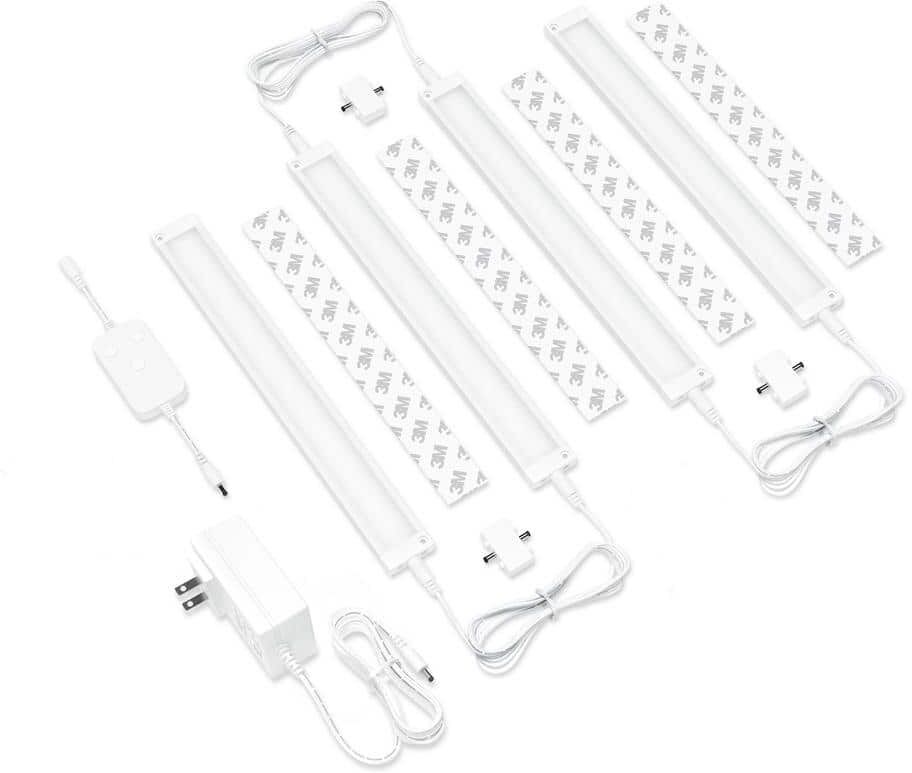 ESHINE Works with Alexa, 12 in. White Smart Dimmable LED Under Cabinet Lighting Kit, Google Cool White (6000K) (4-Pack)