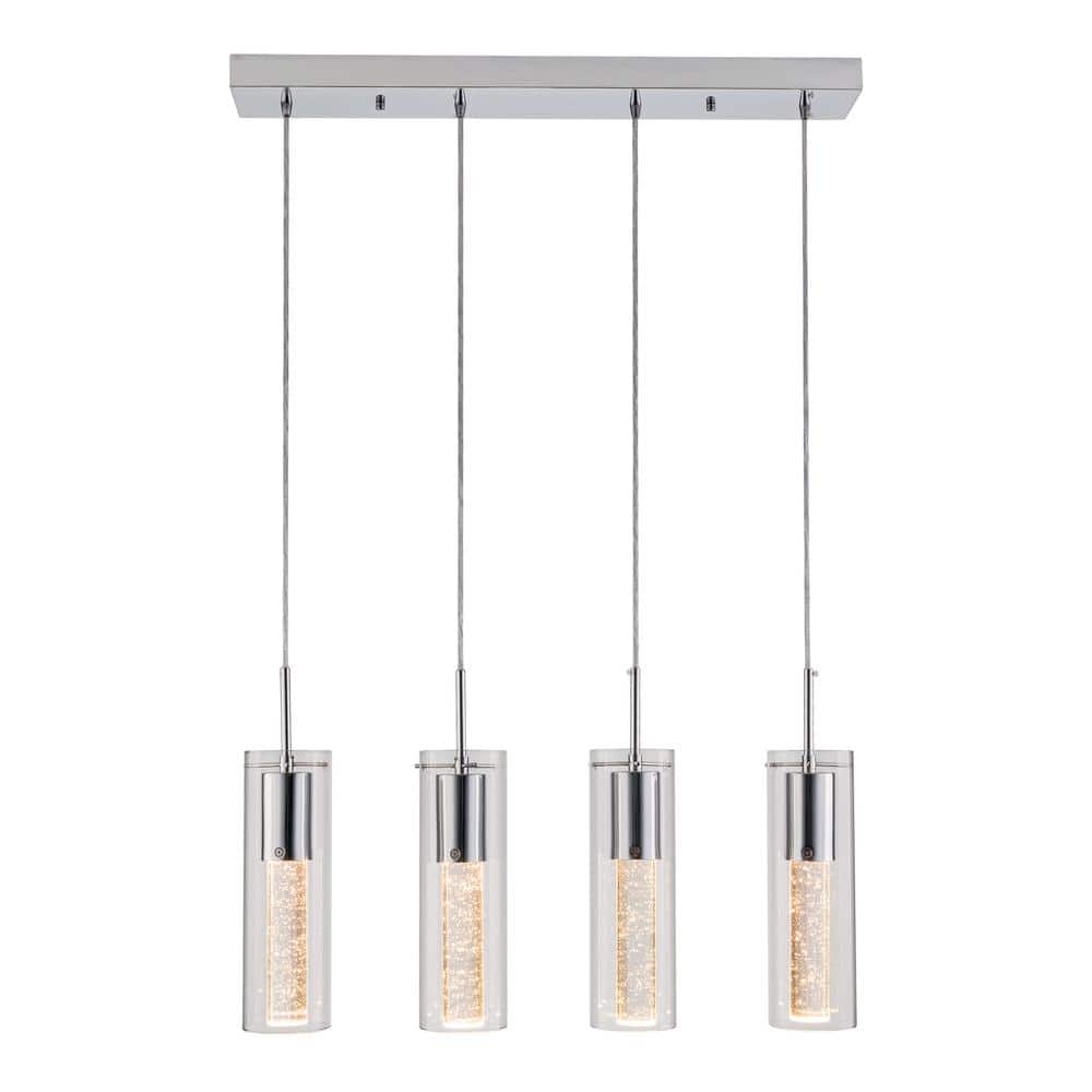 Simpol Home 4-Lights Chromed Modern Chandelier, Luxury Ceiling Light Fixture with Glass Shade for Kitchen Island