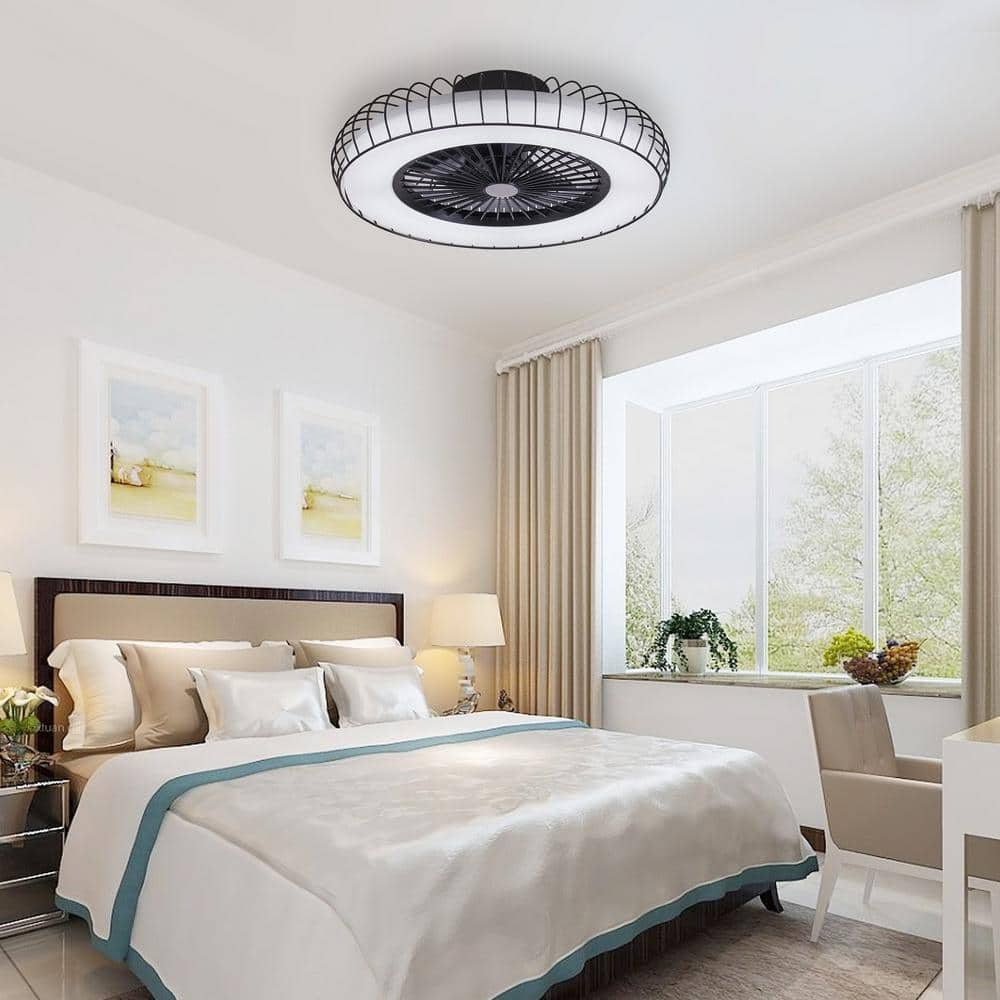 Magic Home 20 in. Black Cage Flush Mount Ceiling Fan with LED Light, Phone Control, 3 Speed, Timing, Brightness Adjustable