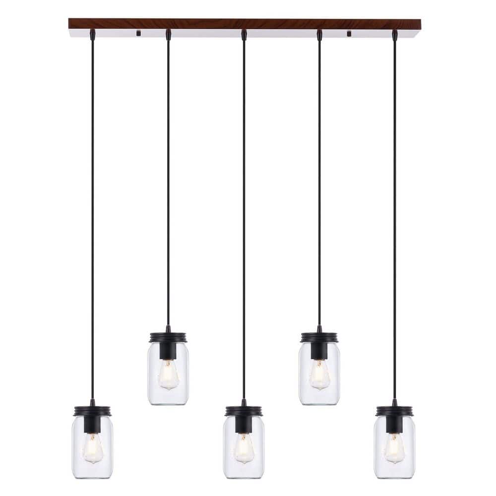 Merra 5-Light Walnut Mason Jar Pendant with Adjustable Hanging Chain