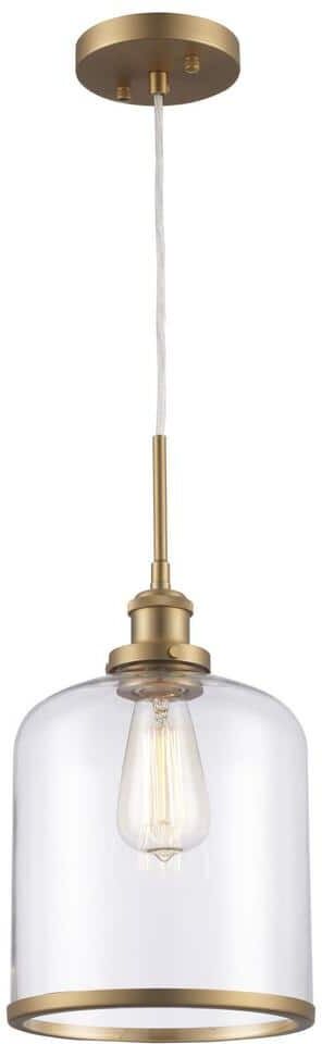 Bel Air Lighting Dorina 1-Light Antique Gold Mason Jar Mini Pendant Light Fixture with Clear Glass Shade