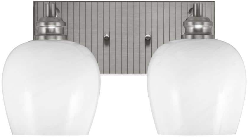 Lighting Theory Albany 15.25 in. 2-Light Brushed Nickel Vanity Light with White Marble Glass Shades