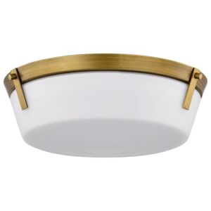 SATCO Rowen 14.63 in. 3-Light Natural Brass Traditional Flush Mount with Etched White Glass Shade and No Bulbs Included
